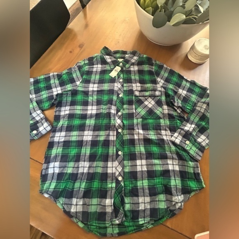 NWT Aerie Green, White and Blue Plaid Shirt